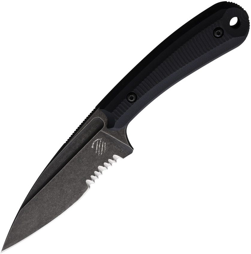 Bastinelli Creations SIN Fixed Knife 3.5" Part Serrated Bohler N690 Steel Full Tang Blade Black G10 Handle 252 -Bastinelli Creations - Survivor Hand Precision Knives & Outdoor Gear Store