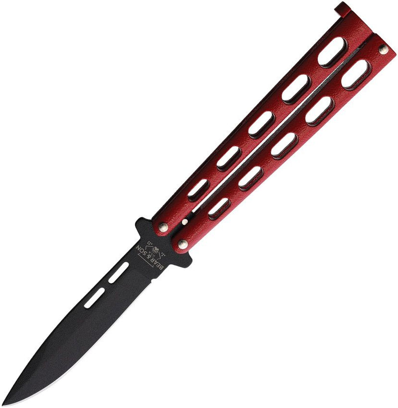 Bear & Son Butterfly Folding Knife 3.5" Black Powder Coated Stainless Steel Blade Red Zinc Handle 115R -Bear & Son - Survivor Hand Precision Knives & Outdoor Gear Store