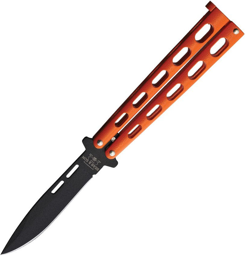 Bear & Son Butterfly Folding Knife 3.5" Black Powder Coated Stainless Steel Blade Orange Zinc Handle 115OR -Bear & Son - Survivor Hand Precision Knives & Outdoor Gear Store