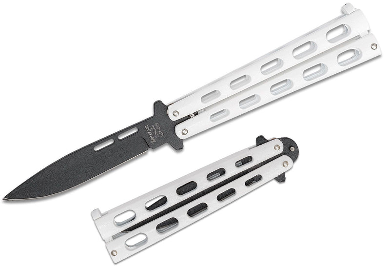 Bear & Son Butterfly Folding Knife 3.75" 1095HC Steel Blade White Zinc Handle 115W -Bear & Son - Survivor Hand Precision Knives & Outdoor Gear Store