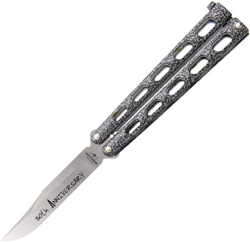 Bear & Son Annv Butterfly Folding Knife 3.38" 440 Steel Clip Point Blade Silver Vein Powder Coated Zinc Handle 114 -Bear & Son - Survivor Hand Precision Knives & Outdoor Gear Store