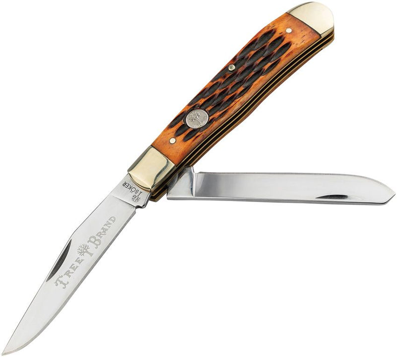 Boker Trapper Pocket Knife D2 Tool Steel Clip And Spey Blades Jigged Brown Bone Handle 110812 -Boker - Survivor Hand Precision Knives & Outdoor Gear Store