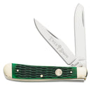 Boker Tree Brand Trapper Pocket Knife D2 Tool Steel Clip And Spey Blades Jigged Green Bone Handle 110831 -Boker - Survivor Hand Precision Knives & Outdoor Gear Store
