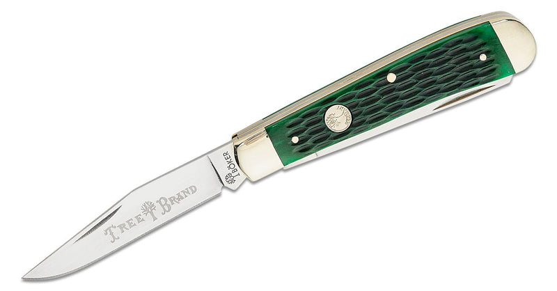 Boker Traditional Series 2.0 Trapper 2 Blade Folding Knife Green Bone  Handle D2 Plain Edge 110829