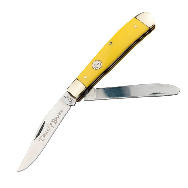 Boker Tree Brand Trapper Pocket Knife D2 Tool Steel Clip And Spey Blade Yellow Delrin Handle 110834 -Boker - Survivor Hand Precision Knives & Outdoor Gear Store