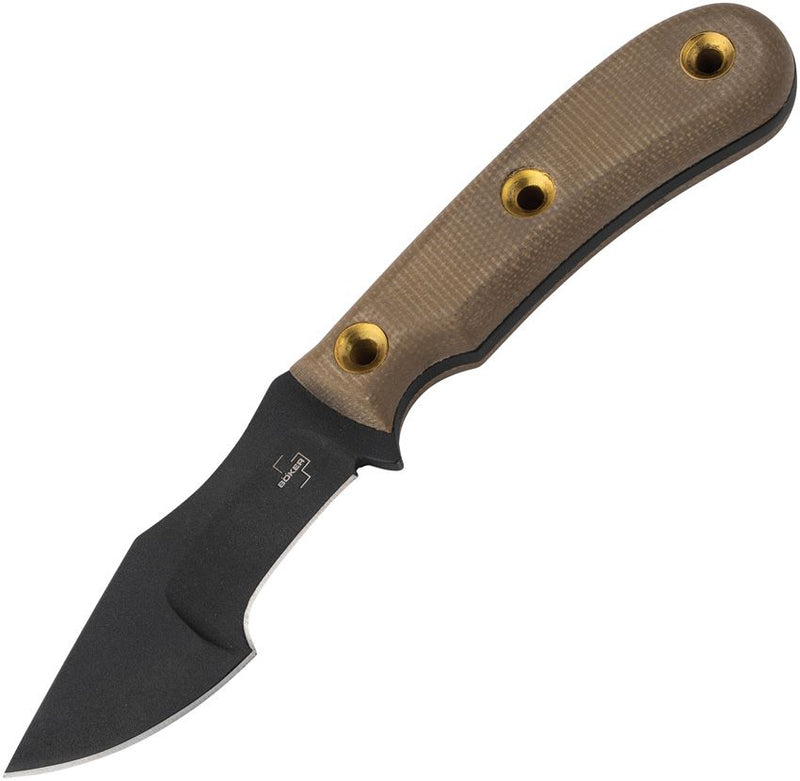 Boker Plus Micro Tracker Fixed Knife 3.5" Black Powder Coated 1095HC Steel Full Tang Blade Brown Canvas Micarta Handle P02BO076 -Boker Plus - Survivor Hand Precision Knives & Outdoor Gear Store