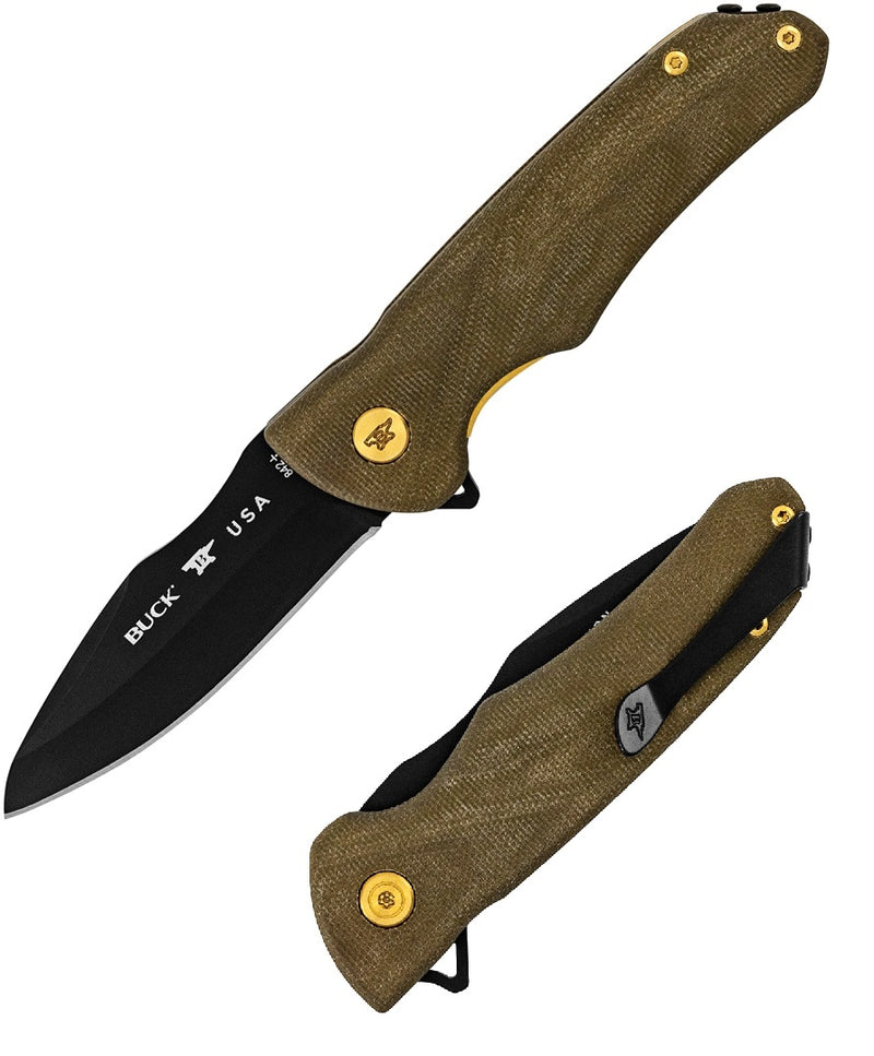 Buck Sprint OPS Pro Folding Knife 3.13" CPM S35VN Steel Blade Green Canvas Micarta Handle 842GRSLE -Buck - Survivor Hand Precision Knives & Outdoor Gear Store