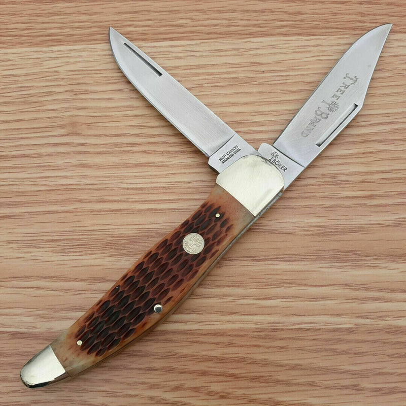 Boker Folding Hunter Knife Stainless Steel 3.5 Blades Brown Bone Handle + Sheath 110273BB -Boker - Survivor Hand Precision Knives & Outdoor Gear Store