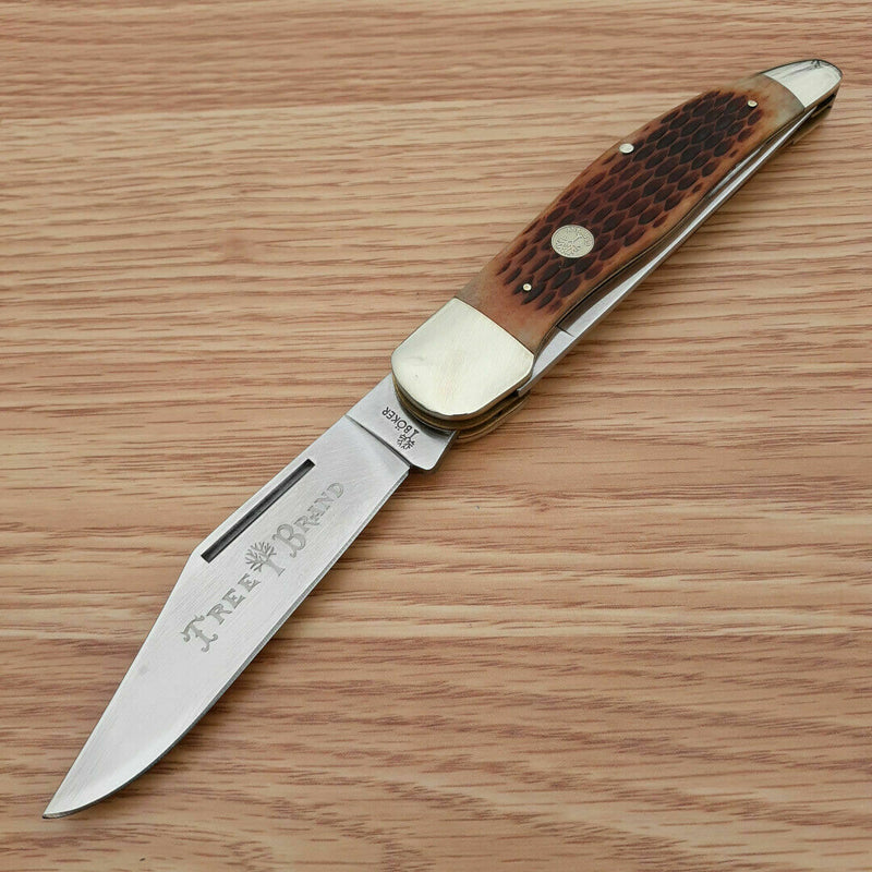 Boker Folding Hunter Knife Stainless Steel 3.5 Blades Brown Bone Handle + Sheath 110273BB -Boker - Survivor Hand Precision Knives & Outdoor Gear Store