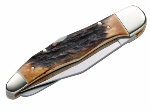 Boker Folding Hunter Pocket Knife 440C Steel Clip Point Blades Stag Handle 114021S -Boker - Survivor Hand Precision Knives & Outdoor Gear Store