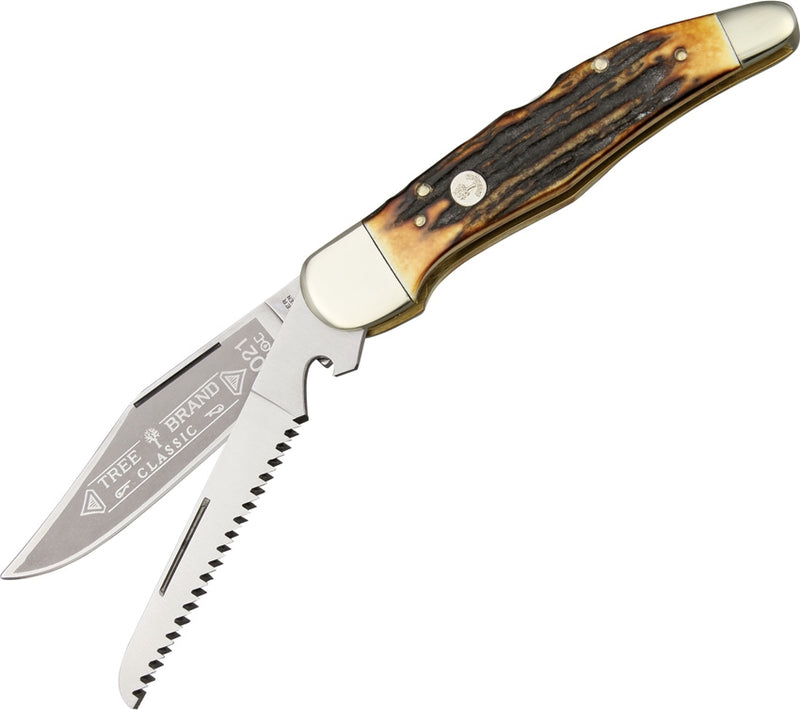 Boker Folding Hunter Pocket Knife 440C Steel Clip Point Blades Stag Handle 114021S -Boker - Survivor Hand Precision Knives & Outdoor Gear Store