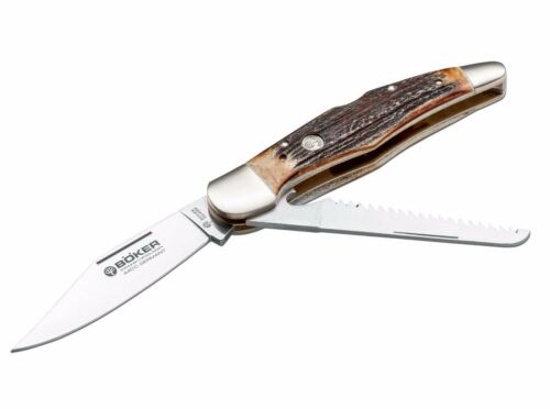 Boker Folding Hunter Pocket Knife 440C Steel Clip Point Blades Stag Handle 114021S -Boker - Survivor Hand Precision Knives & Outdoor Gear Store