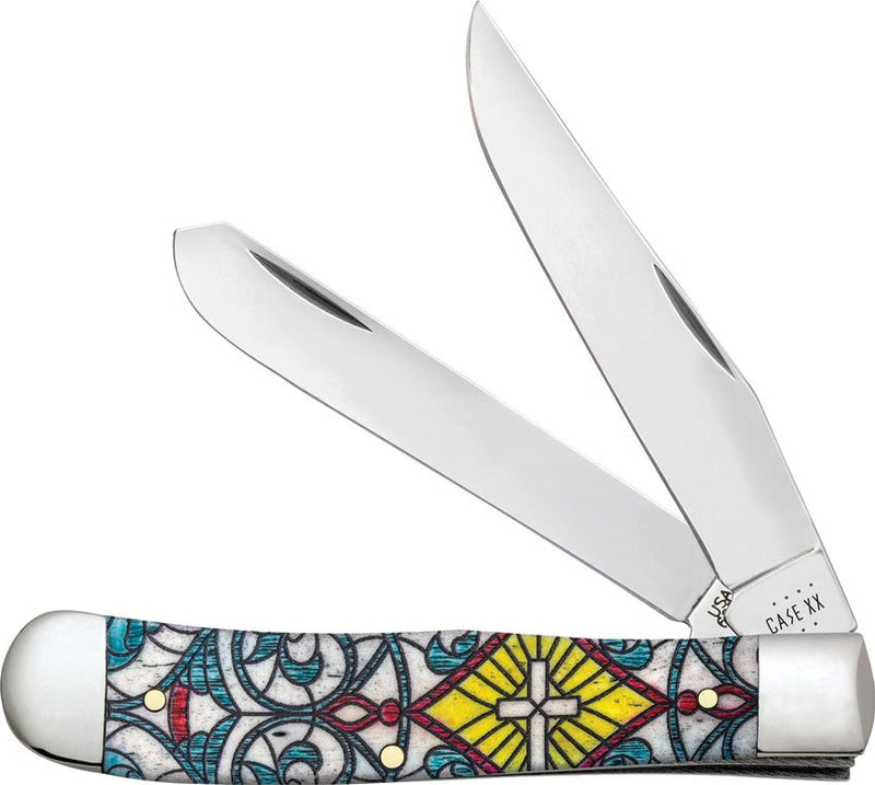 Case XX Trapper Pocket Knife Stainless Steel Clip/Spey Blades Stained Glass Color Wash Natural Bone Handle 38817 -Case Cutlery - Survivor Hand Precision Knives & Outdoor Gear Store