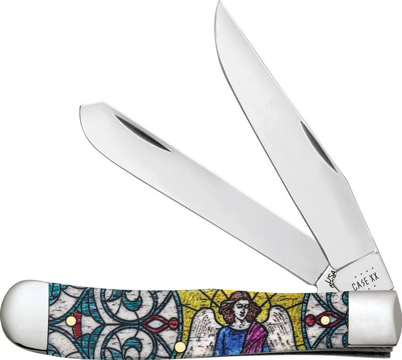 Case XX Trapper Pocket Knife Stainless Steel Clip/Spey Blades Stained Glass Color Wash Natural Bone Handle 38818 -Case Cutlery - Survivor Hand Precision Knives & Outdoor Gear Store