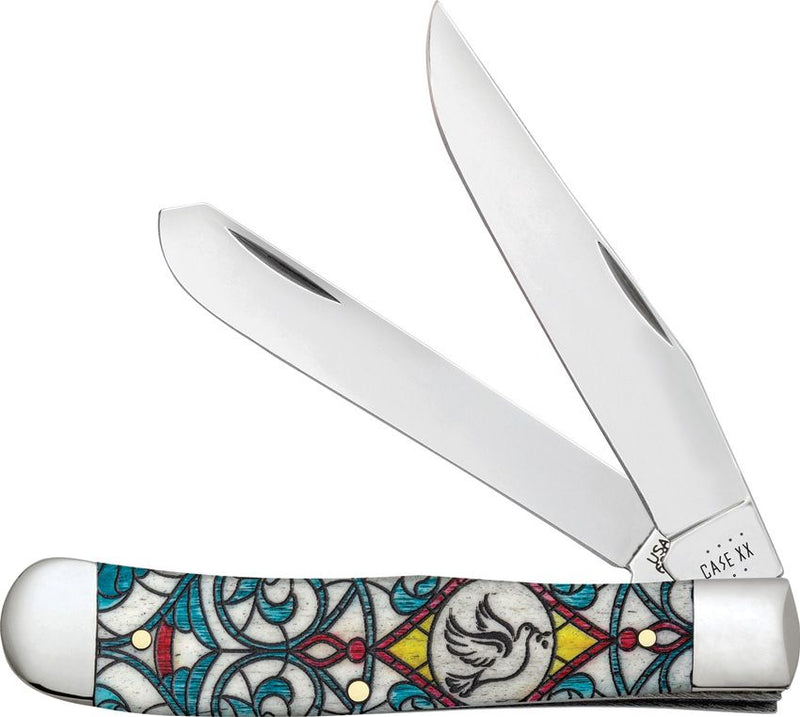 Case XX Trapper Pocket Knife Stainless Steel Clip/Spey Blades Stained Glass Natural Bone Handle 38819 -Case Cutlery - Survivor Hand Precision Knives & Outdoor Gear Store
