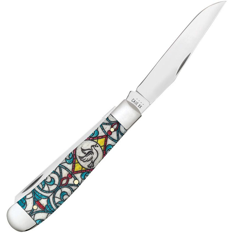 Case XX Trapper Pocket Knife Stainless Steel Clip/Spey Blades Stained Glass Natural Bone Handle 38819 -Case Cutlery - Survivor Hand Precision Knives & Outdoor Gear Store
