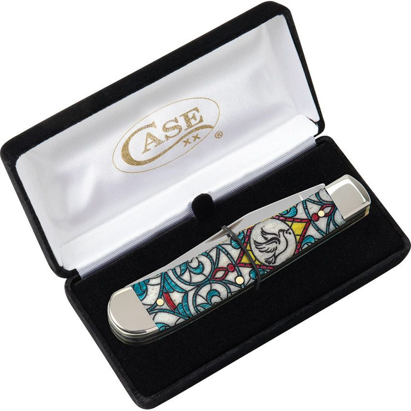 Case XX Trapper Pocket Knife Stainless Steel Clip/Spey Blades Stained Glass Natural Bone Handle 38819 -Case Cutlery - Survivor Hand Precision Knives & Outdoor Gear Store