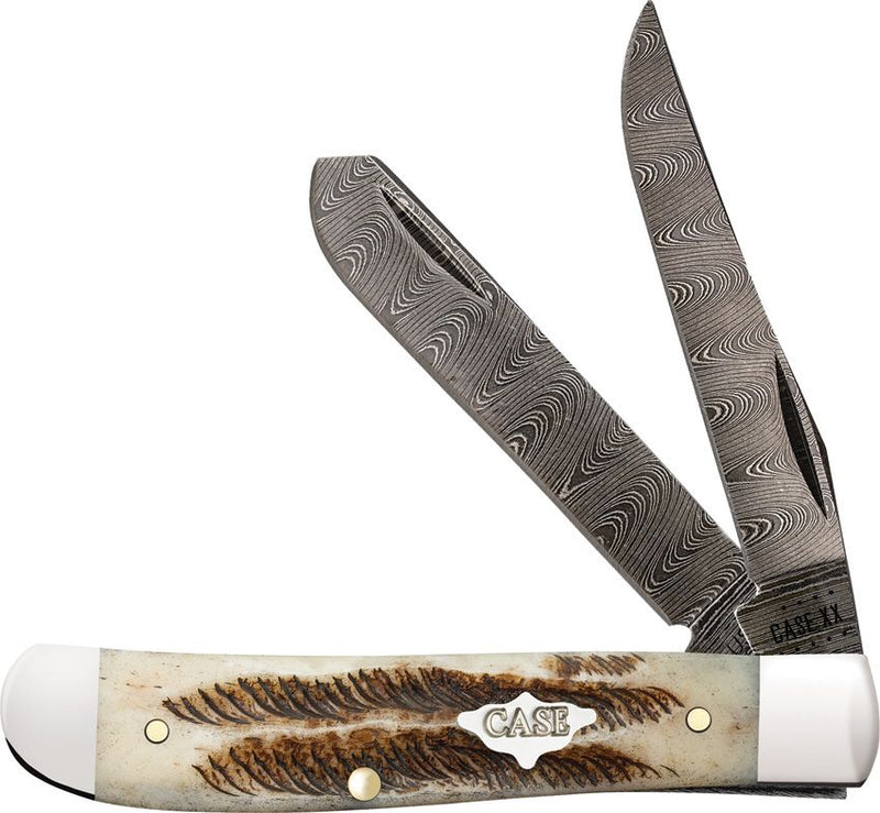 Case XX Mini Trapper Pocket Knife Damascus Steel Clip/Spey Blades Vintage Bone Handle 77466 -Case Cutlery - Survivor Hand Precision Knives & Outdoor Gear Store