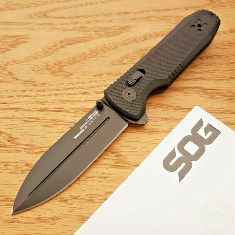 SOG Pentagon XR Lock Blackout Folding Knife 3.63" CTS-XHP Stainless Blade Black G10 Handle 12610157 -SOG - Survivor Hand Precision Knives & Outdoor Gear Store