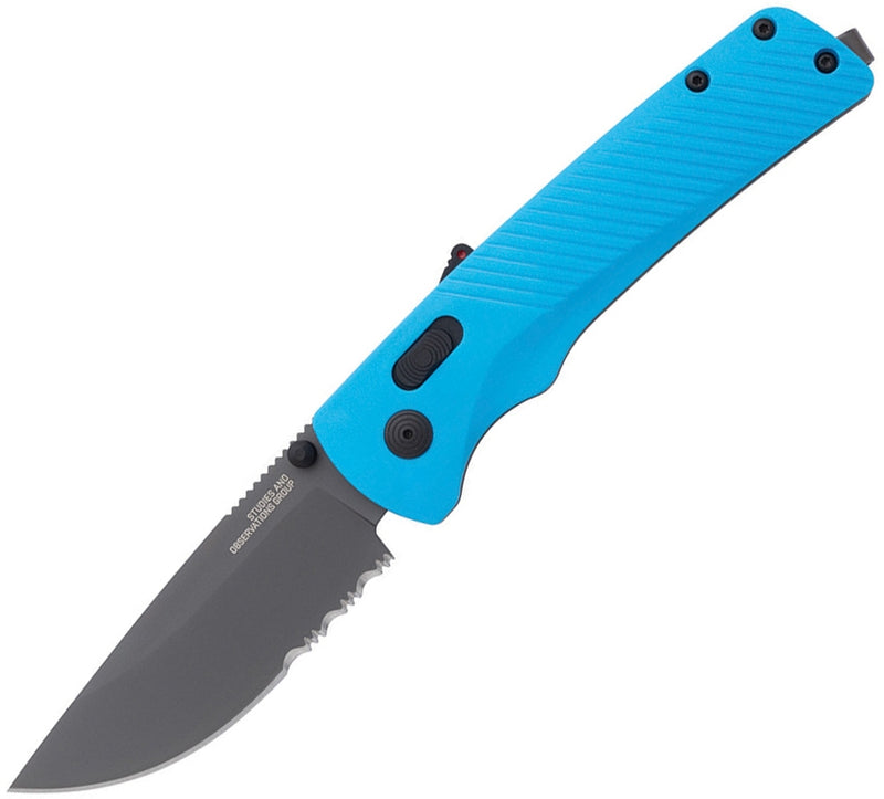 SOG Flash MK3 AT-XR Lock A/O Folding Knife 3.38" Part Serrated D2 Tool Steel Blade Blue GRN Handle 11180457 -SOG - Survivor Hand Precision Knives & Outdoor Gear Store