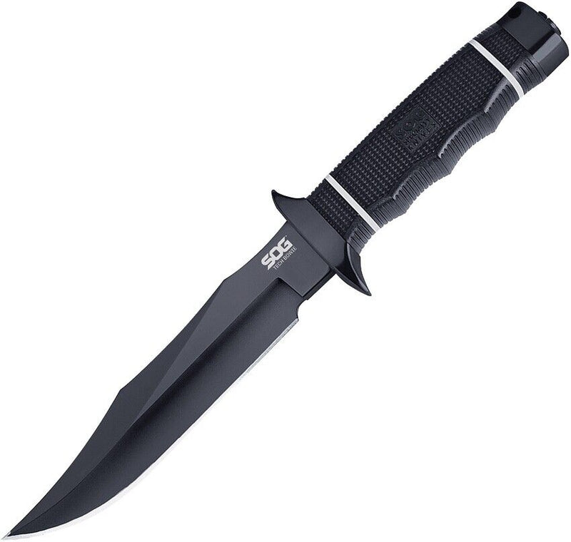 SOG Tech Bowie Fixed Knife 6.37" AUS-8 Steel Bowie Blade Black Rubber Handle 10BK -SOG - Survivor Hand Precision Knives & Outdoor Gear Store