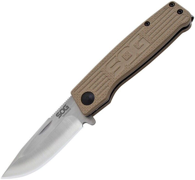 SOG Terminus Folding Knife 3" BD1 Steel Slipjoint Blade Tan G10 Handle 1001BX -SOG - Survivor Hand Precision Knives & Outdoor Gear Store