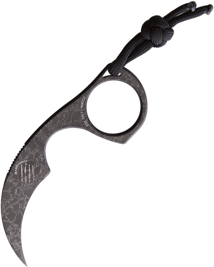 Bastinelli Creations Diagnostic Skull Fixed Knife 1.5" Black PDV Coated N690C Steel Karambit Blade One Piece Construction 05S -Bastinelli Creations - Survivor Hand Precision Knives & Outdoor Gear Store