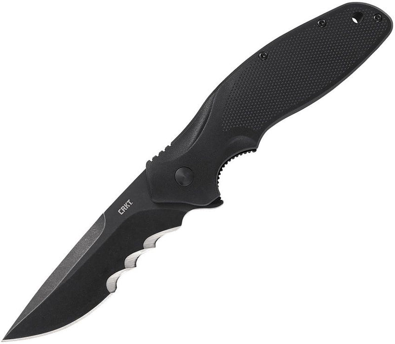 CRKT Shenanigan Linerlock A/O Folding Knife 3.25" Veff Serrated 1.4116 Steel Blade Black GRN Handle K800KKP -CRKT - Survivor Hand Precision Knives & Outdoor Gear Store