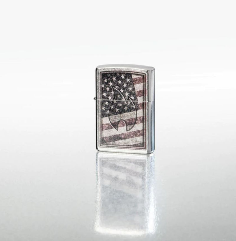 Zippo Americana Flame Lighter Street Chrome All Metal Construction Dimensions: 2.25" x 1.5" 23776 -Zippo - Survivor Hand Precision Knives & Outdoor Gear Store