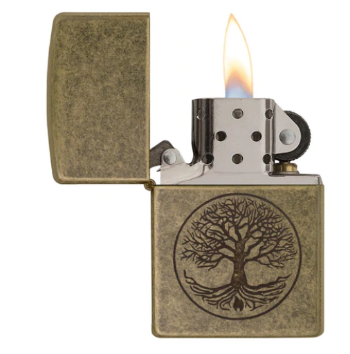 Zippo Lighter Tree of Life Dimensions: 1.44" x 2.25". Antique Brass Wind Resistant Lighting 11603 -Zippo - Survivor Hand Precision Knives & Outdoor Gear Store