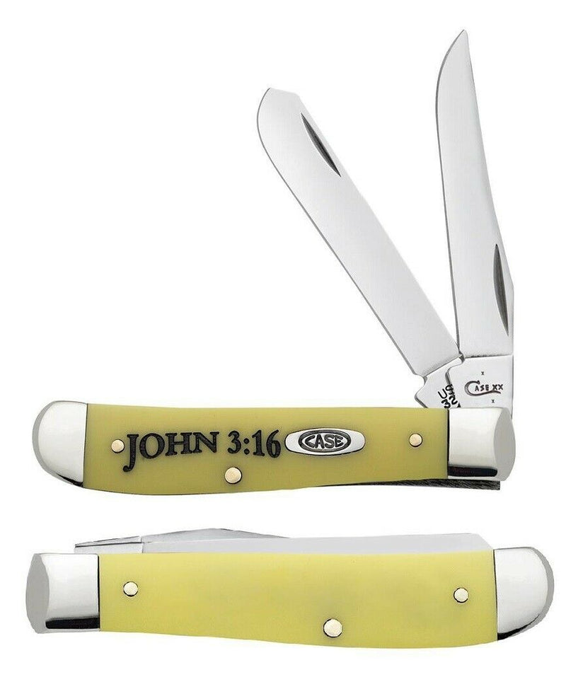 Case XX John 3:16 Mini Trapper Pocket Knife Stainless Blades Smooth Bone Handle 08850 -Case Cutlery - Survivor Hand Precision Knives & Outdoor Gear Store