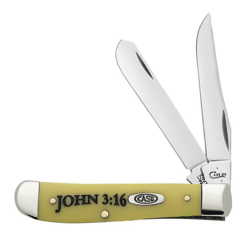 Case XX John 3:16 Mini Trapper Pocket Knife Stainless Blades Smooth Bone Handle 08850 -Case Cutlery - Survivor Hand Precision Knives & Outdoor Gear Store