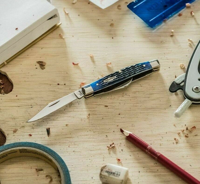 Case XX Stockman Pocket Knife Stainless Steel Blades Blue Jigged Bone Handle 02806 -Case Cutlery - Survivor Hand Precision Knives & Outdoor Gear Store