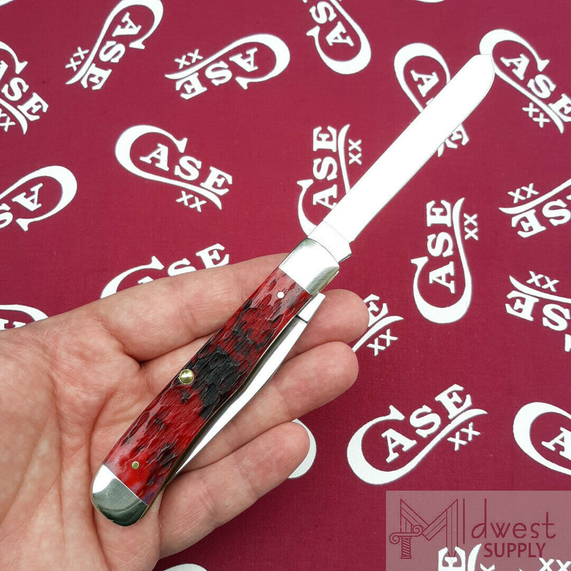 Case XX Trapper Pocket Knife Stainless Blades Crimson Peach Seed Jigged Bone 27380 -Case Cutlery - Survivor Hand Precision Knives & Outdoor Gear Store