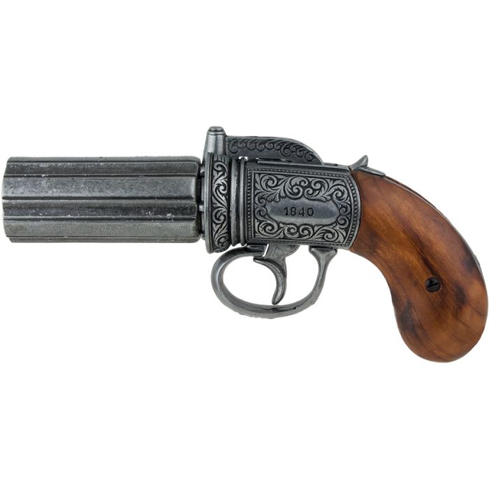 Denix Pepperbox Replica Revolver Antique Gray Finish Metal Barrel Wood Grips 1071 -Denix - Survivor Hand Precision Knives & Outdoor Gear Store