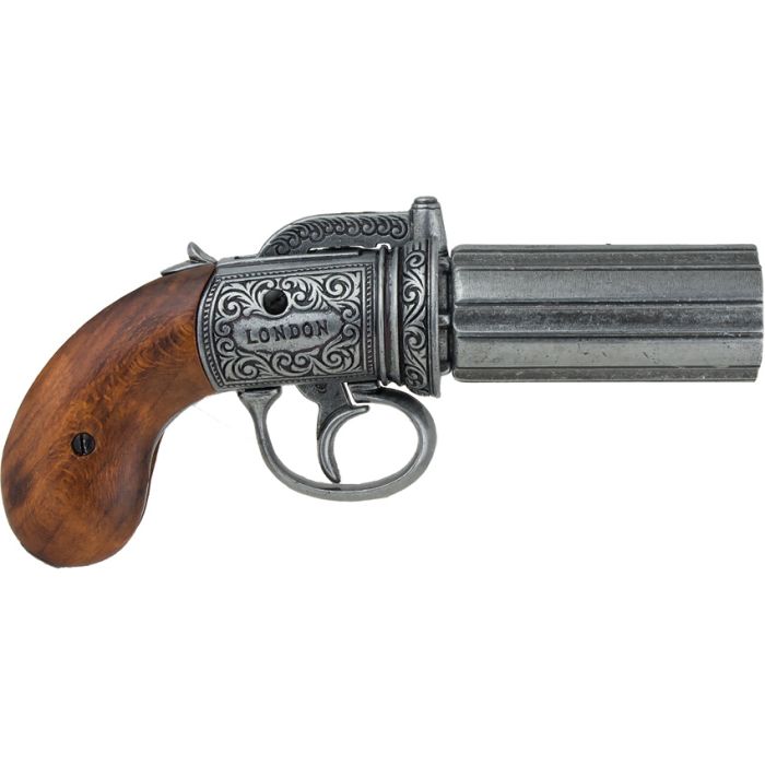 Denix Pepperbox Replica Revolver Antique Gray Finish Metal Barrel Wood Grips 1071 -Denix - Survivor Hand Precision Knives & Outdoor Gear Store