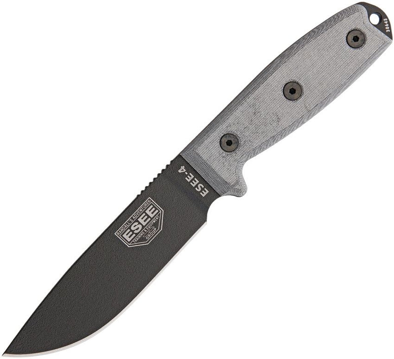 ESEE Model 4 Fixed Knife 4.5" Black Powder Coated 1095HC Steel Blade Micarta Handle 4PB -ESEE - Survivor Hand Precision Knives & Outdoor Gear Store