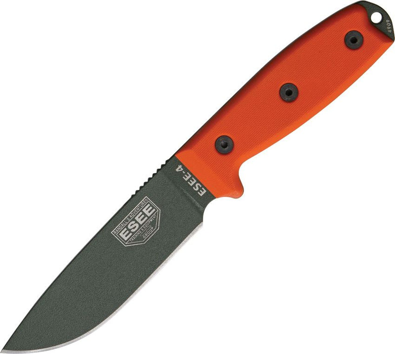 ESEE Model 4 Fixed Knife 4.5" Foliage Green Powder Coated 1095HC Steel Blade Orange G10 Handle 4PMBOD -ESEE - Survivor Hand Precision Knives & Outdoor Gear Store