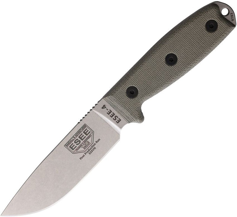 ESEE Model 4 Fixed Knife 4.5" S35VN Steel Drop Point Blade Green Linen Micarta Handle 4PS35V -ESEE - Survivor Hand Precision Knives & Outdoor Gear Store