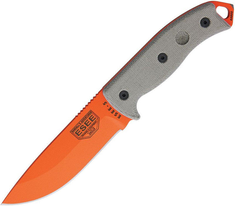 ESEE Model 5 Fixed Knife 5.25" Orange Powder Coated 1095HC Steel Blade OD Green Canvas Micarta Handle 5POG -ESEE - Survivor Hand Precision Knives & Outdoor Gear Store