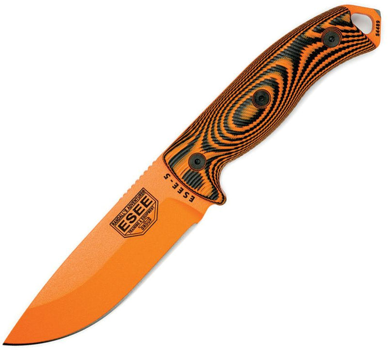 ESEE Model 5 Fixed Knife 5.25" Orange Powder Coated 1095HC Steel Blade 3D Machined G10 Handle 5POR006 -ESEE - Survivor Hand Precision Knives & Outdoor Gear Store