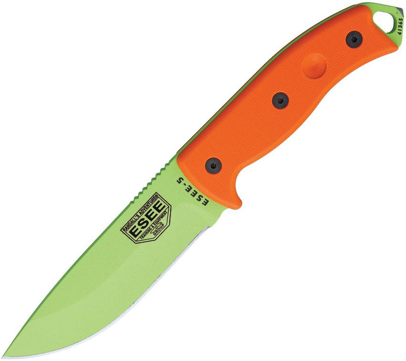 ESEE Model 5 Fixed Knife 5.25" Venom Green Powder Coated 1095HC Steel Blade Orange G10 Handle 5PVG -ESEE - Survivor Hand Precision Knives & Outdoor Gear Store