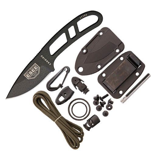 ESEE Candiru With Kit Fixed Knife 2" Black Powder Coated 1095HC Steel Drop Point Blade One Piece Skeletonized Construction CANBKIT -ESEE - Survivor Hand Precision Knives & Outdoor Gear Store