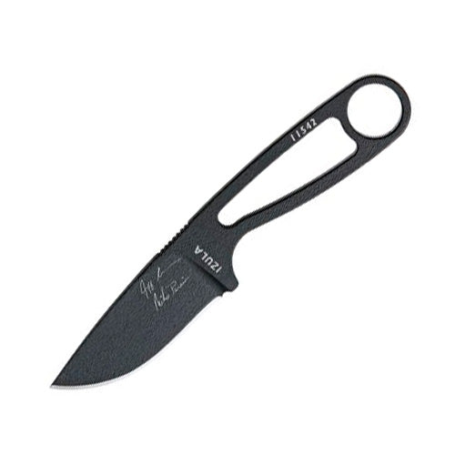 ESEE Izula Signature Model Fixed Knife 2.63" Black Powder Coated 1095HC Steel Drop Point Blade One Piece Skeletonized Construction IBS -ESEE - Survivor Hand Precision Knives & Outdoor Gear Store