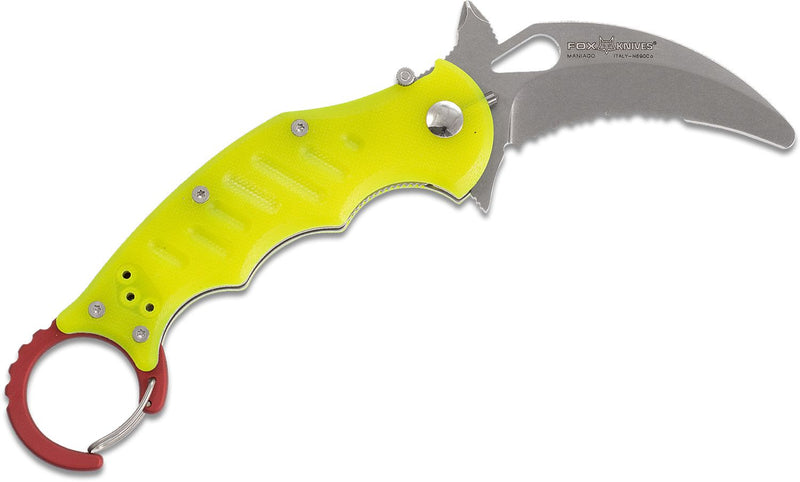 Fox Rescue Karambit Folding Knife 2.63" N690 Steel Blade Yellow G10 Handle 599RSY -Fox - Survivor Hand Precision Knives & Outdoor Gear Store