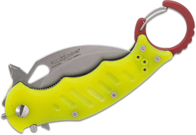 Fox Rescue Karambit Folding Knife 2.63" N690 Steel Blade Yellow G10 Handle 599RSY -Fox - Survivor Hand Precision Knives & Outdoor Gear Store