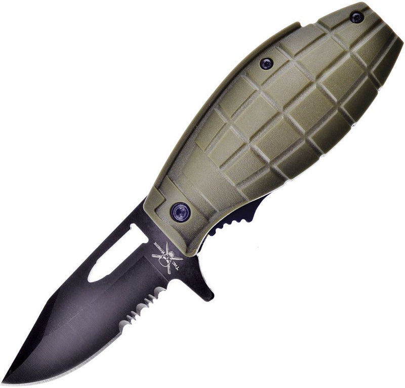 Frost Cutlery Grenade Linerlock A/O Folding Knife 2.75" Stainless Steel Blade Green ABS Handle X173DG -Frost Cutlery - Survivor Hand Precision Knives & Outdoor Gear Store