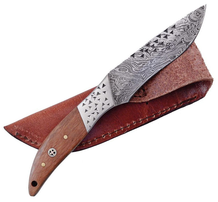 Frost Cutlery Skinner Fixed Knife 3.75" Damascus Steel Blade Olive Wood Handle FD78OW -Frost Cutlery - Survivor Hand Precision Knives & Outdoor Gear Store