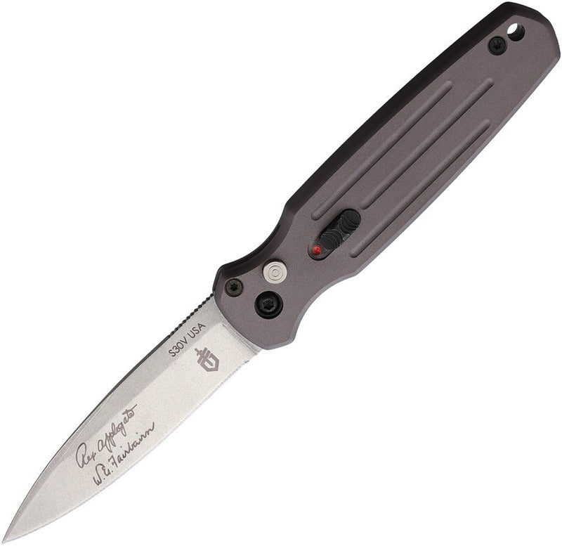 Gerber Mini Covert Folding Automatic Knife 2.88" CPM S30V Stainless Steel Blade Gray Anodized Aluminum Handle 1395 -Gerber - Survivor Hand Precision Knives & Outdoor Gear Store