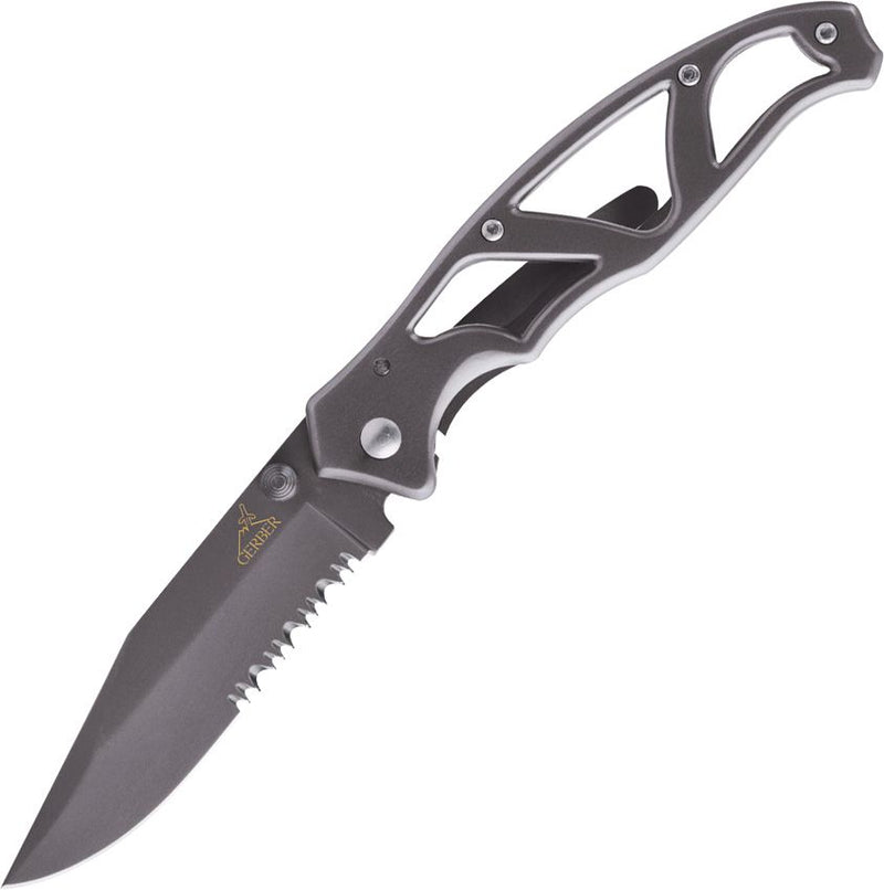 Gerber Paraframe I Folding Knife Stainless Steel Part Serrated Blade Stainless Skeletonized Handle 445 -Gerber - Survivor Hand Precision Knives & Outdoor Gear Store